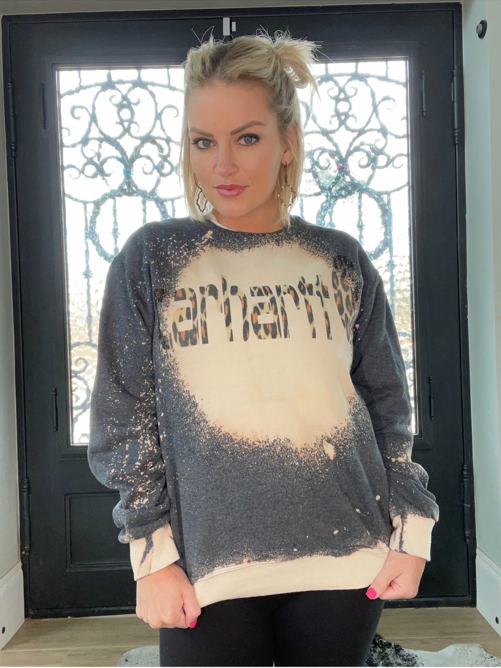 Carhartt Bleach-Effect Black & Cream Logo Crewneck Sweatshirt